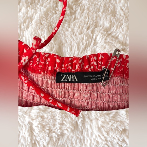 Zara Red and White Smocked Bustier Camisole - Picture 6 of 8